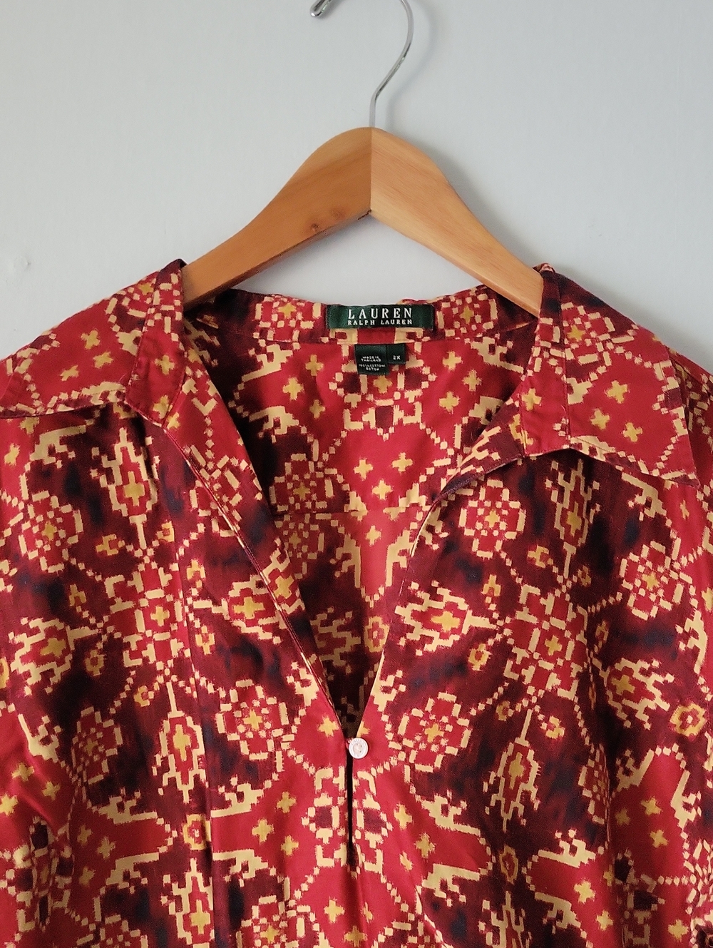 Lauren Ralph Lauren Red & Gold Printed Button-Front Tunic Shirt 100% Cotton - Picture 2 of 7